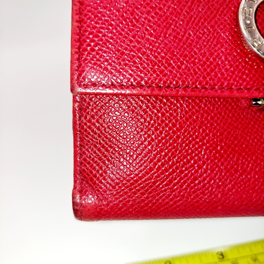Bvlgari Red Saffiano Pebbled Leather Bifold Wallet ID Window GUC - Picture 9 of 15